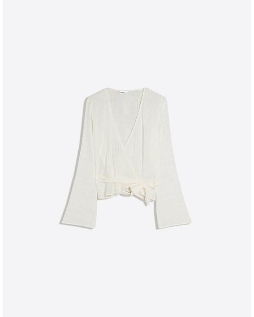 Bershka White Wrap Print Blouse