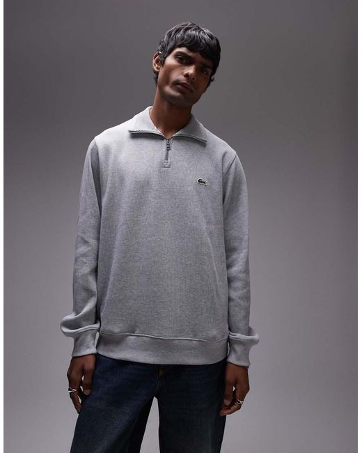 Lacoste Gray Quarter-Zip Cotton Sweatshirt for men