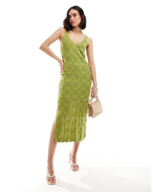 New Look Green Stitched V-neck Dress