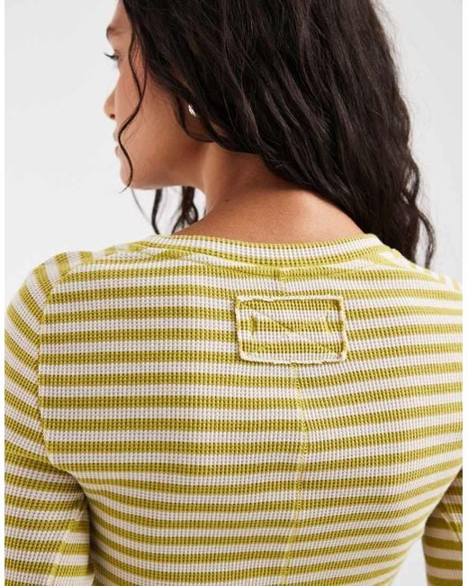Free People Yellow Easy Does It Striped Long Sleeve T-shirt