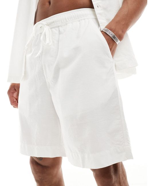 Bershka White Linen Look Short Co-ord for men