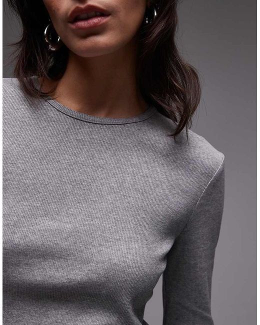 & Other Stories Gray Soft Jersey Rib Long Sleeve Top