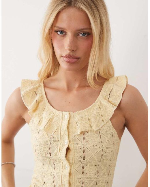 Miss Selfridge Natural Button Up Textured Broderie Tank