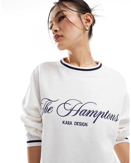 Kaiia White Hamptons Logo Contrast Edge Sweatshirt