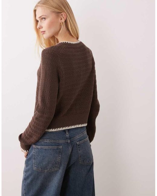 Abercrombie & Fitch Blue V Neck Cardigan With Contrast Stitch Detail