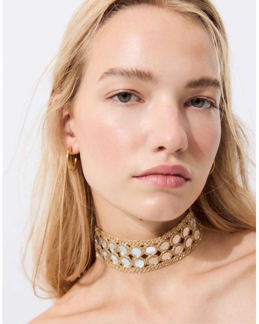 Stradivarius White Double-mirror Choker Necklace