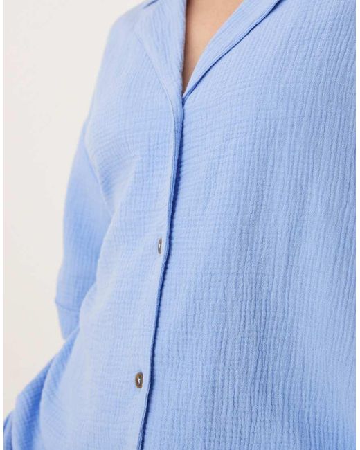 ASOS Blue Asos Design Curve Cheesecloth Shirt Co-ord
