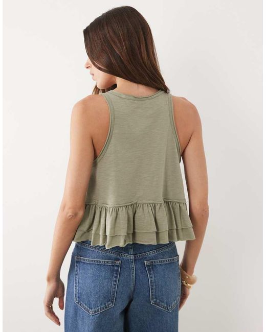 Miss Selfridge Green Peplum Hem Button Through Top