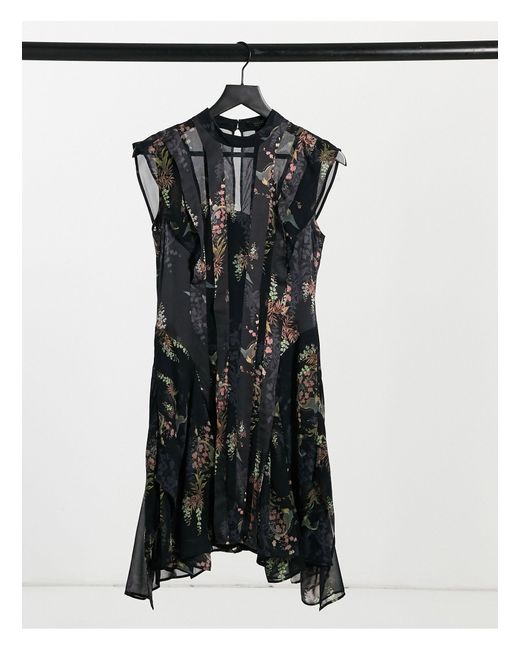 AllSaints Black Fleur Melisma Floral Print Mini Dress