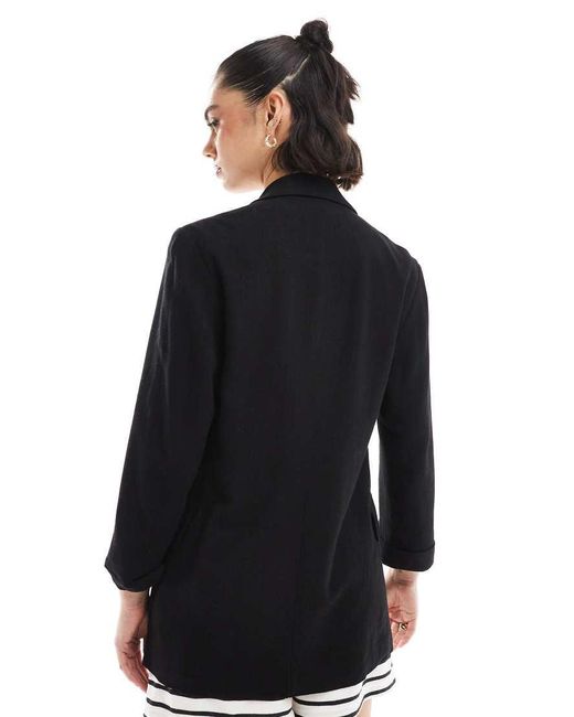 Blazer Effetto Lino di Stradivarius in Black