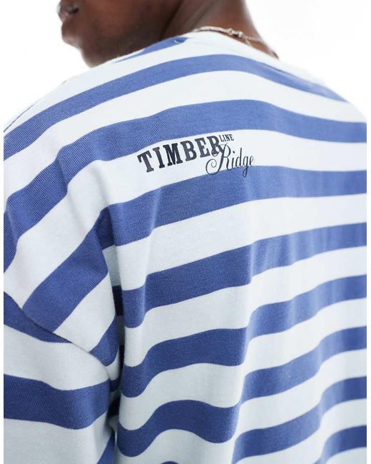 Camiseta A Rayas Azules Y Blancas De Corte Cuadrado Extragrande Con Hombros Caídos Y Estampado En La Espalda De ASOS de hombre de color Blue