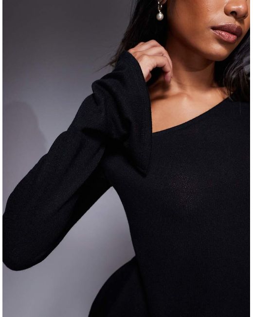 ASOS Black Off Shoulder Sheer Knit-look Asymmetric Top