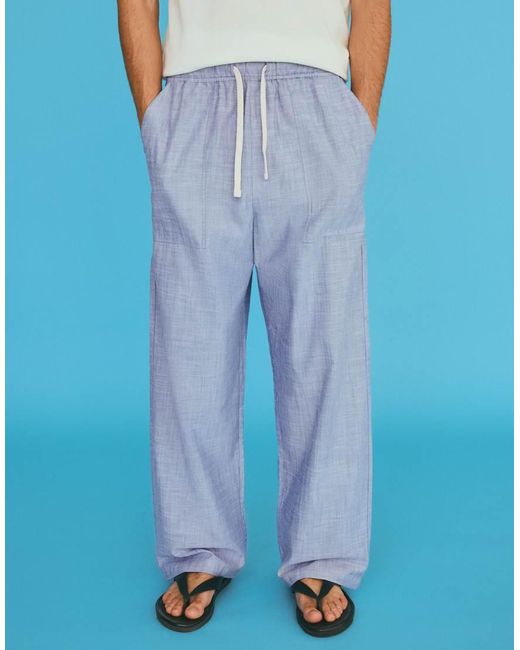 Bershka Blue Embroidered baggy Trousers for men