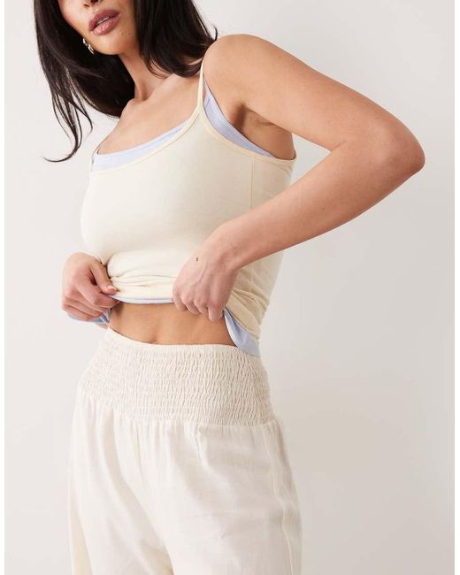 ASOS Natural Linen Blend Shirred Waist Pull On Trouser