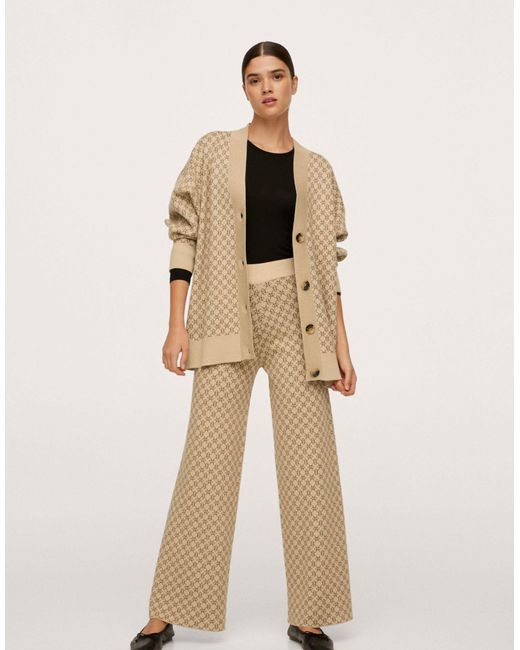 Mango Natural Co-ord Knitted Monogrammed Trousers
