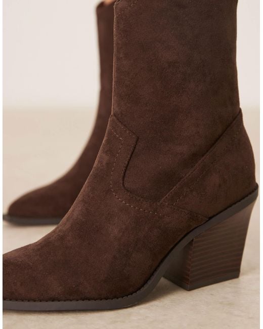 ASOS Brown Wide Fit Remedy Heeled Western Boots