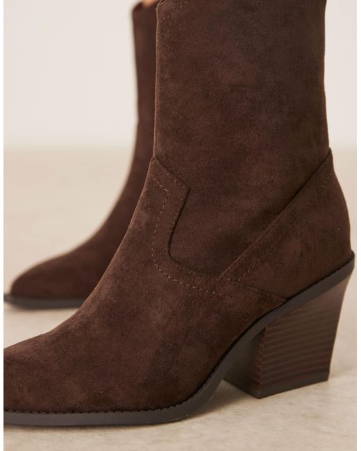 ASOS Brown – remedy – westernstiefel aus schokofarbenem wildleder mit absatz