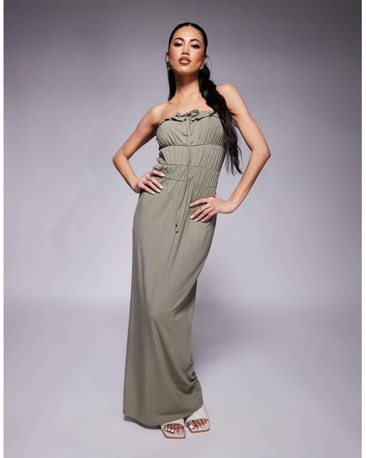 ASOS White Bandeau Ruffle Tiered Waist Maxi Dress