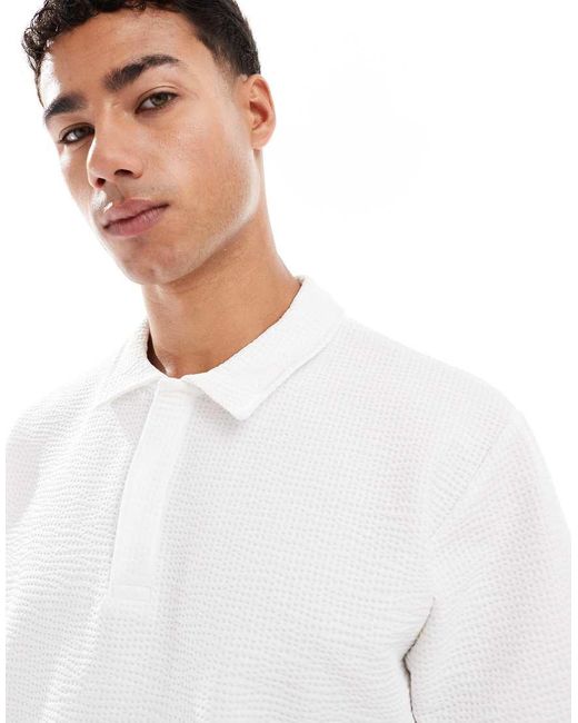 Jack & Jones White Textured Oversize Polo for men