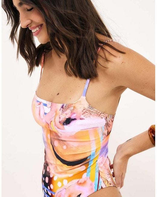 NA-KD Multicolor Printed High Leg Swimsuit