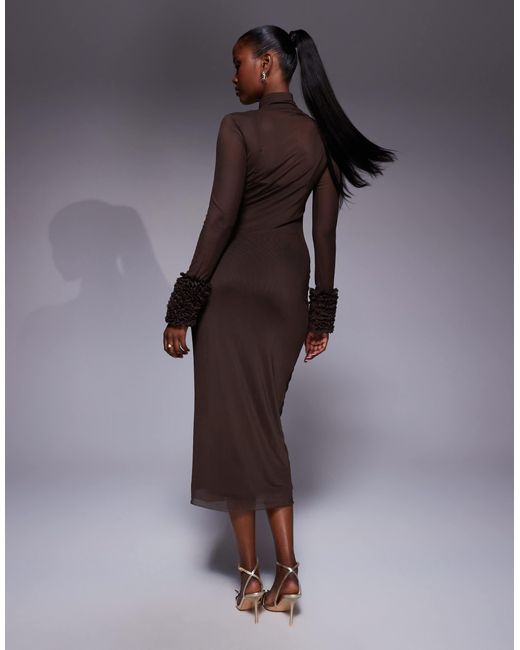 AFRM Blue Turtleneck Midi Dress With Mini Ruffle Sleeves