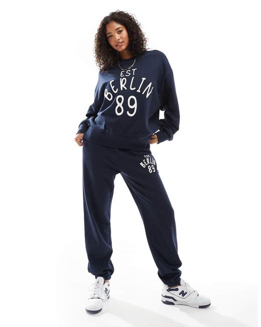 ASOS Blue Sweat Co-Ord With Applique Berlin Graphic