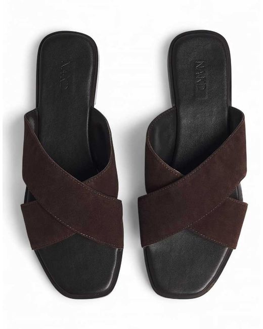 NA-KD Brown Cross Strap Suede Sandals