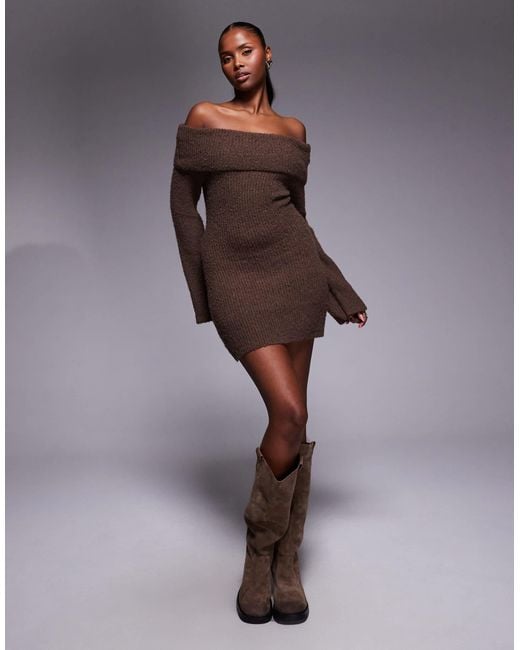 Aria Cove Knitted Bardot Mini Jumper Dress in Purple | Lyst