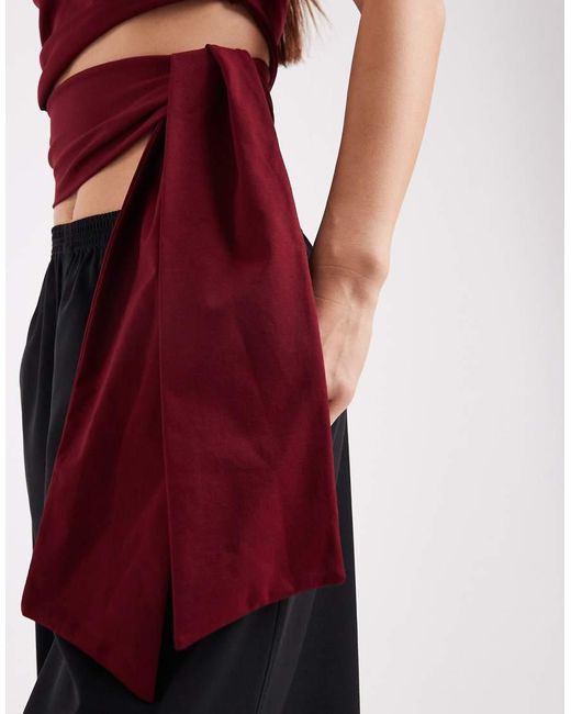 ASOS Red Crop T-shirt With Shoulder Pads And Tie Side Waist