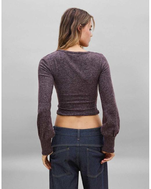 Bershka Gray V-Neck Button Jumper