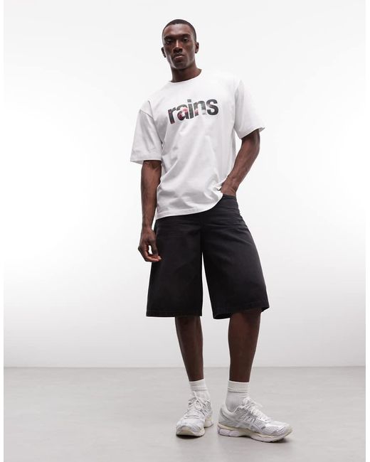 Rains White 41500 Relaxed Fit Graphic Logo T-shirt for men