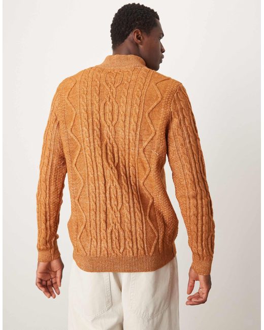 Pull en maille torsadée épaisse à col zippé - fauve ASOS pour homme en coloris Brown