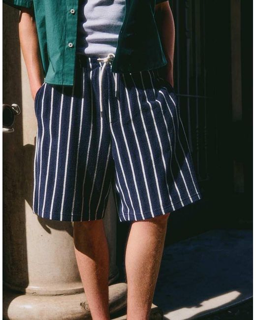 Bershka Black Striped Towel Effect Bermuda Shorts for men
