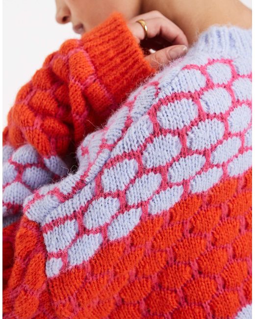 Pieces Red Bright Contrast Polka Dots Sweater