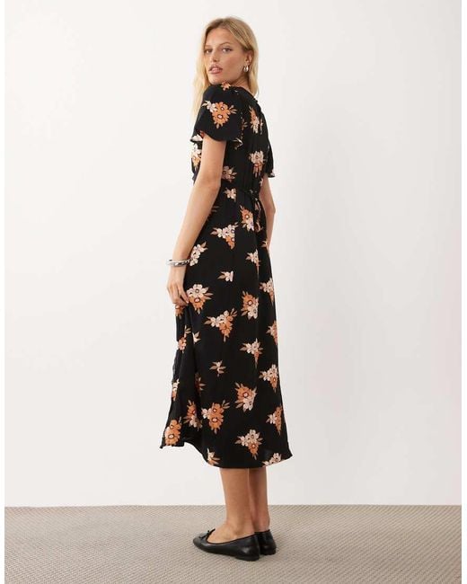 New Look White Lace Trim Puff Sleeve Midi Dress
