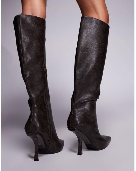 Public Desire Black Third Date High Heeled Knee Boots