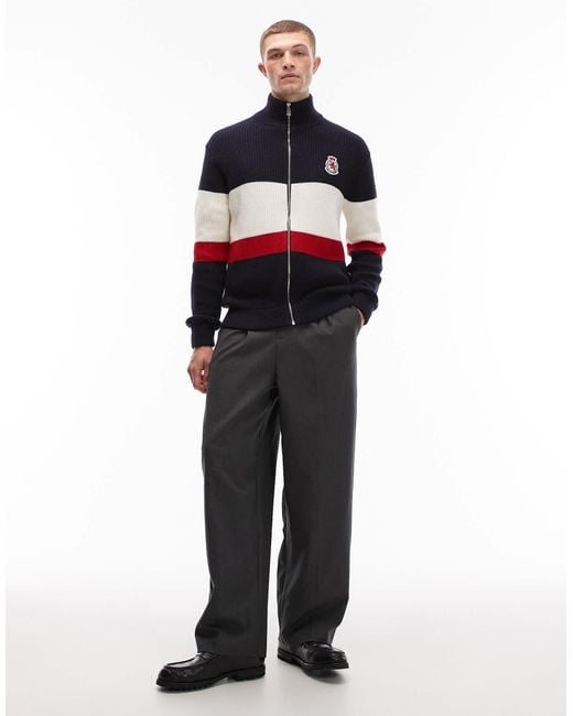 Tommy Hilfiger Blue Crest Colorblock Zip Up Fleece for men