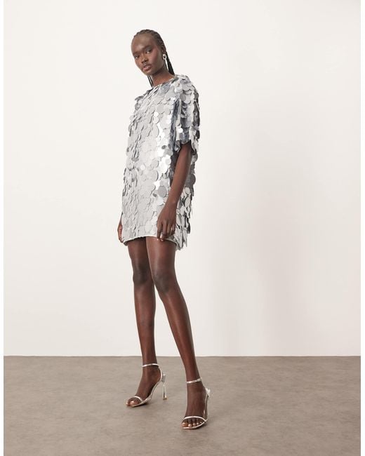 ARRANGE Embellished Disc Sequin T-shirt Mini Dress in Natural | Lyst ARRANGE Embellished Disc Sequin T-shirt Mini Dress in Natural | Lyst