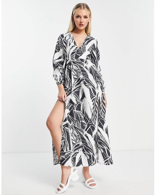 ASOS White Kenya Palm Print Maxi Dress