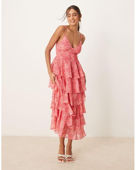 Pretty Lavish Pink Tiered Midaxi Dress