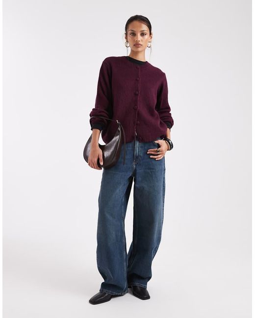 ASOS Purple Fluffy Knitted Cardigan With Blouson Sleeve Detail