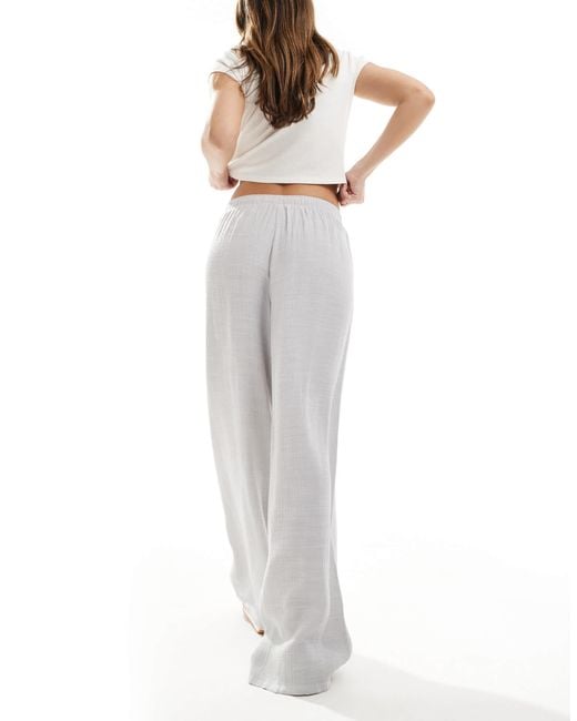 Stradivarius White Linen Look Pull On Crinkle Pants