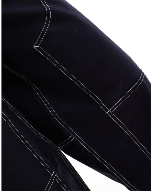 Pantalones De Pernera Barrel Con Pespuntes En Contraste De -Negro ASOS de color Blue