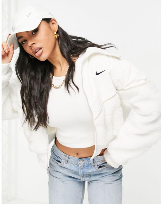 Nike Icon Clash Allover Logo Sherpa Jacket in White Lyst