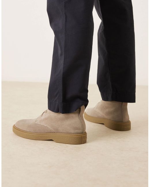 Calvin klein - bottines à lacets en daim - taupe Calvin Klein pour homme en coloris Black
