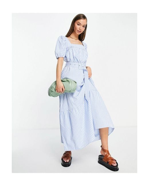 Vestito lungo a balze a quadretti di Vila in Blu | Lyst