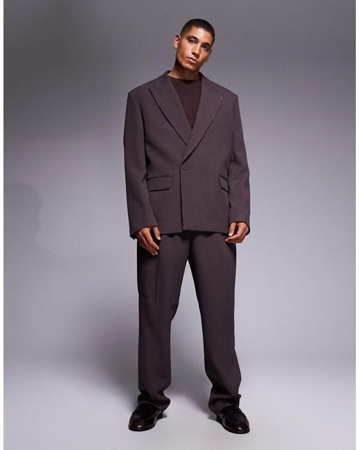 River Island Purple Relaxed Fit Pleated Suit Pants for men
