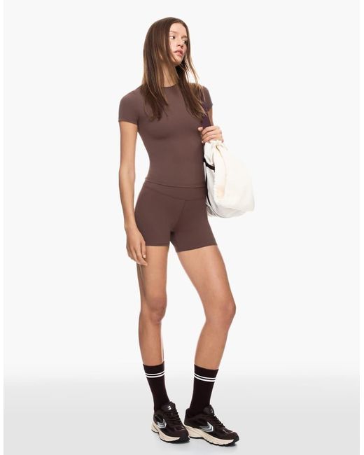 Bershka Brown Quick-dry & Breathable Short Sleeve T-shirt