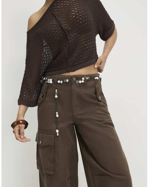 River Island Green Cargo Barrel Leg Jeans