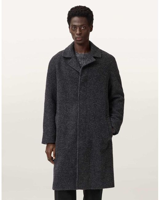 AllSaints Gray Duke Wool Overcoat for men